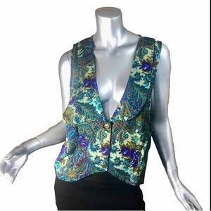 Ultra Dress New York Vintage Women’s Medium Large Vest Paisley Floral Low V Neck